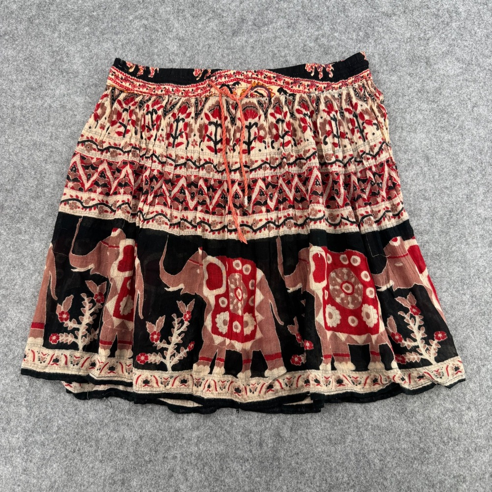 Paths of the Spirit Skirt Women S Mini Black Red Elephant Gauze Boho EUC